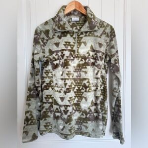 Columbia Quarter Zip Fleece Pullover Jacket Green Brown Tribal Print Gorpcore L